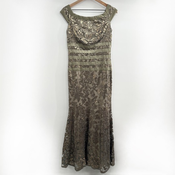 Tadashi Shoji Mesh Sequin Mermaid Gown in Smoke Pearl Size 6 - Picture 2 of 13